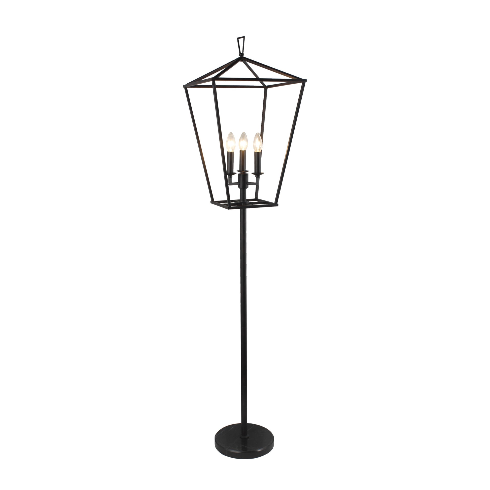 Black Three Light Floor Lamp With Black Geometric Shade By Homeroots | Floor Lamps | Modishstore - 1
