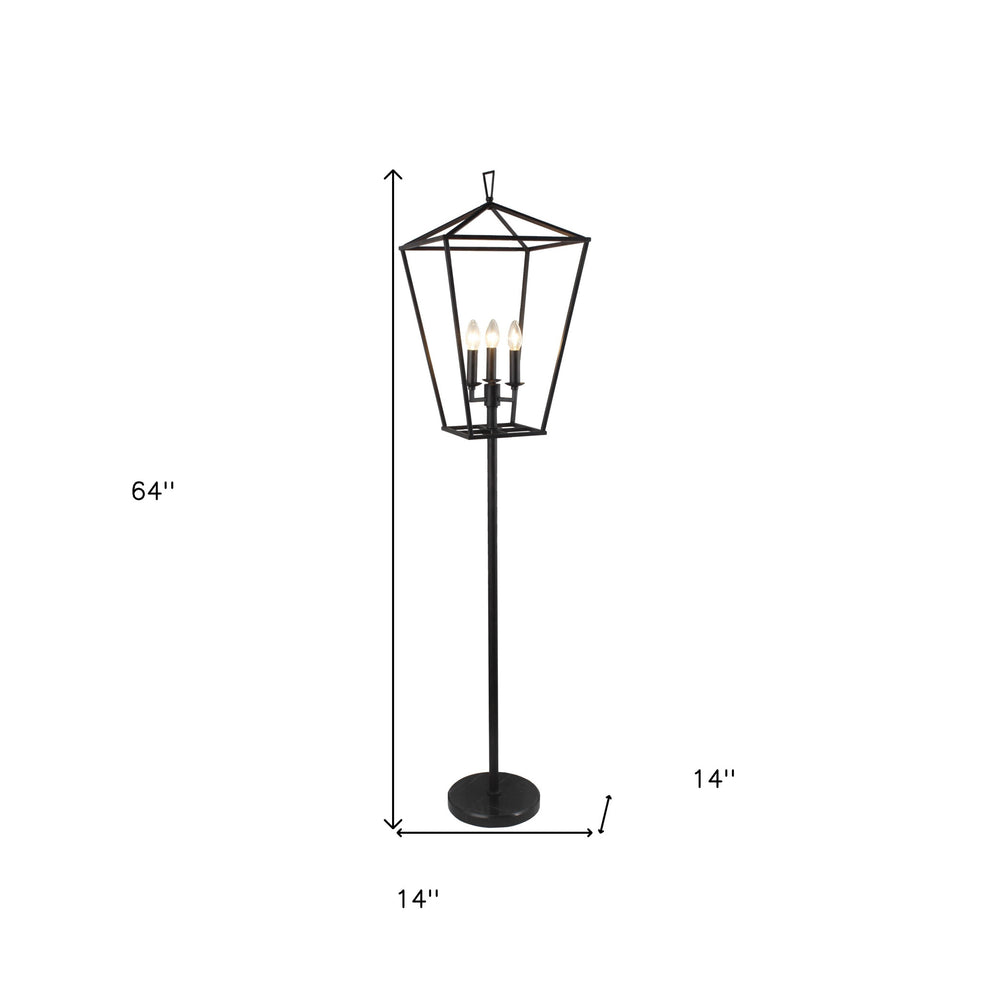 Black Three Light Floor Lamp With Black Geometric Shade By Homeroots | Floor Lamps | Modishstore - 5