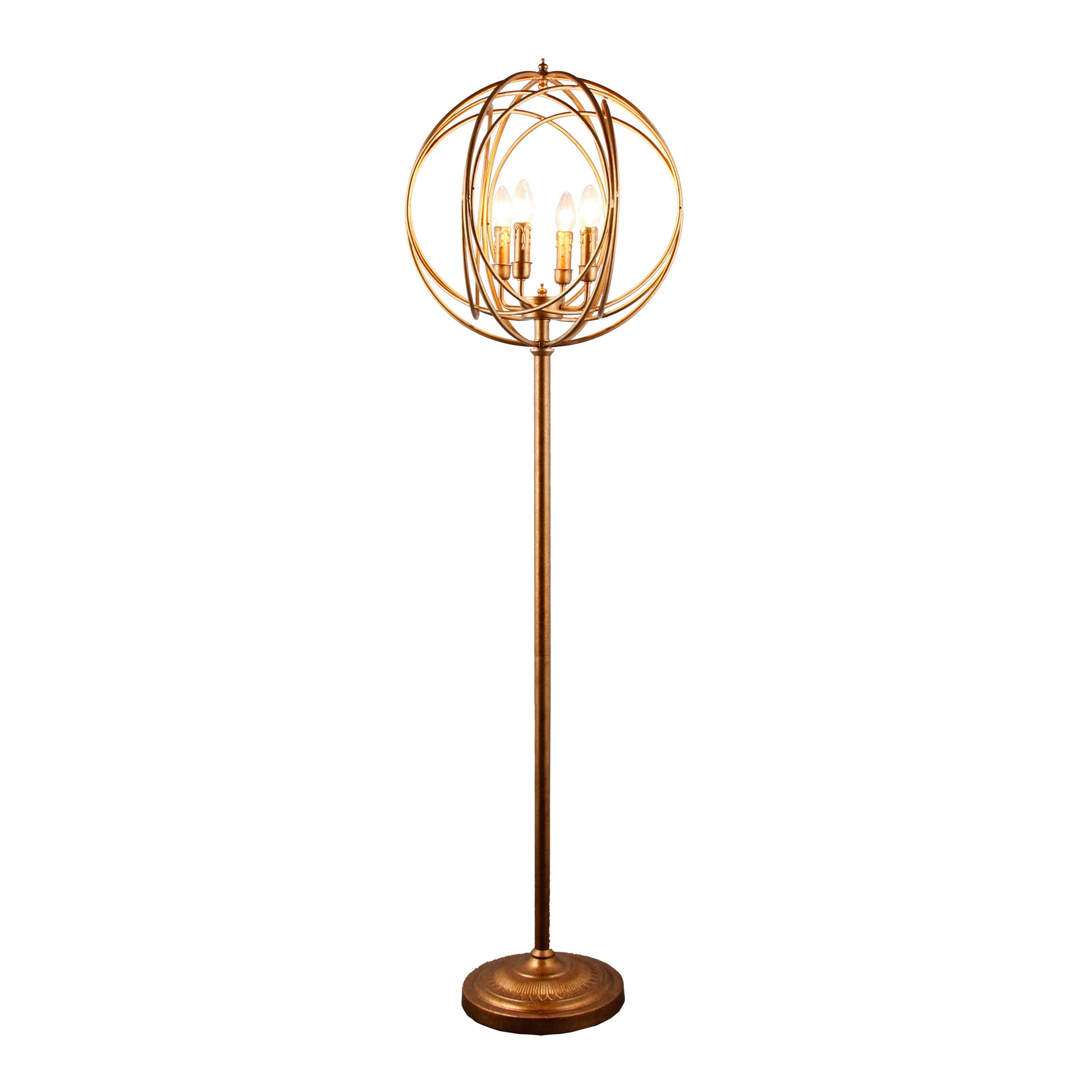 Gold Four Light Floor Lamp With Modern Gold Geometric Globe Shade By Homeroots | Floor Lamps | Modishstore - 1