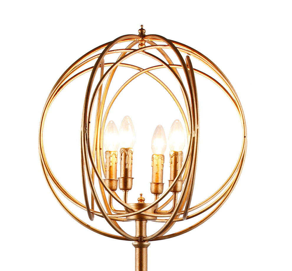 Gold Four Light Floor Lamp With Modern Gold Geometric Globe Shade By Homeroots | Floor Lamps | Modishstore - 3