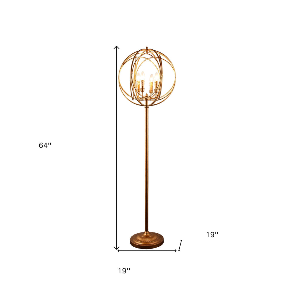 Gold Four Light Floor Lamp With Modern Gold Geometric Globe Shade By Homeroots | Floor Lamps | Modishstore - 5