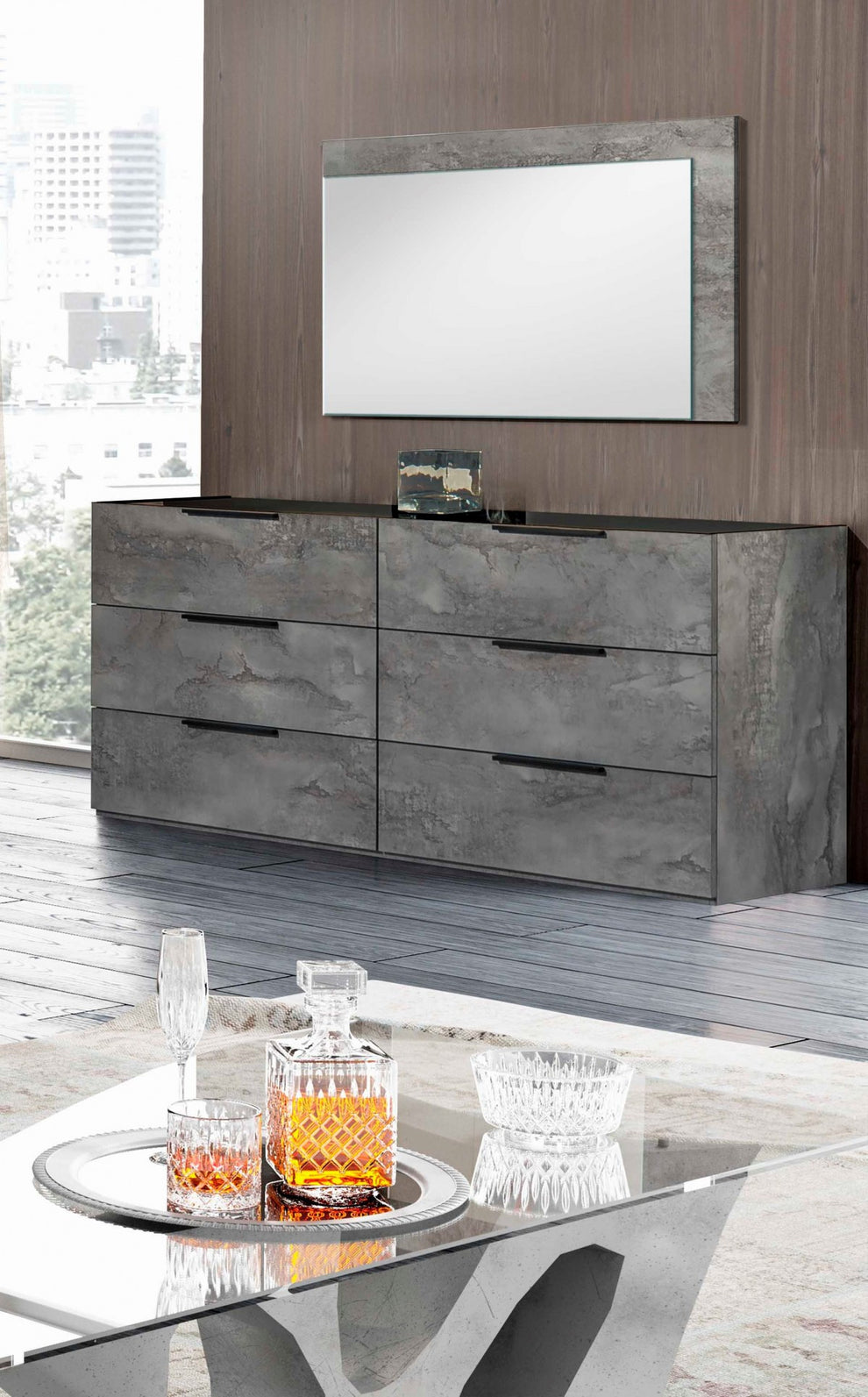 Grey Faux Marble Solid Manufactured Wood Six Drawer Double Dresser By Homeroots | Dressers | Modishstore - 5