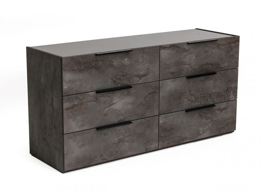 Grey Faux Marble Solid Manufactured Wood Six Drawer Double Dresser By Homeroots | Dressers | Modishstore - 1