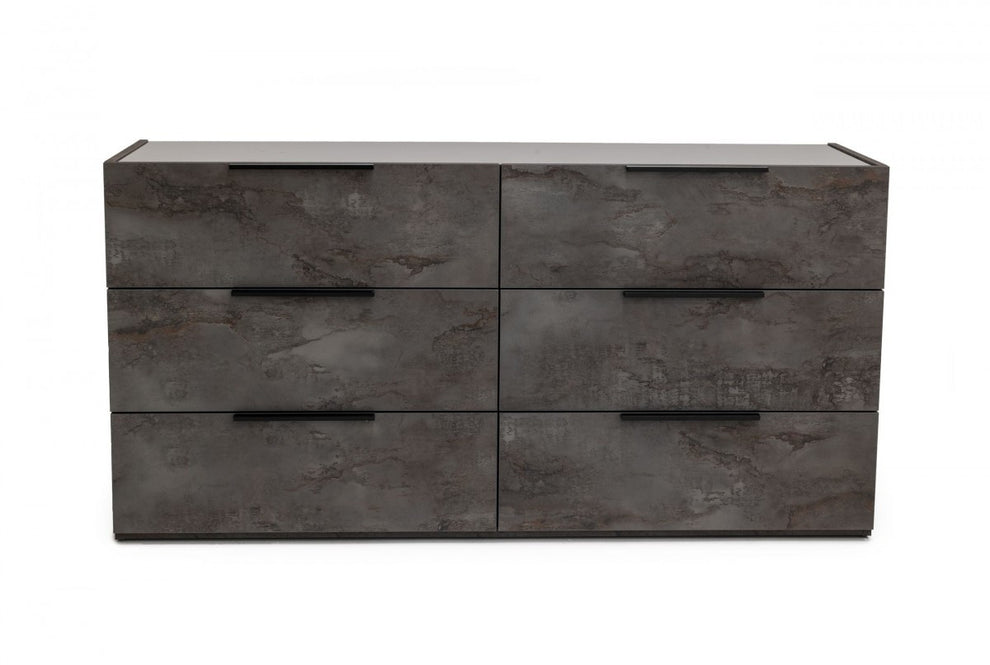Grey Faux Marble Solid Manufactured Wood Six Drawer Double Dresser By Homeroots | Dressers | Modishstore - 2