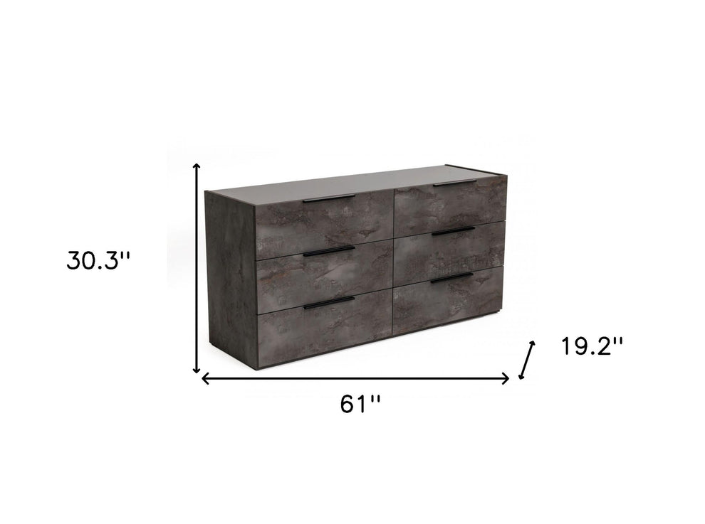 Grey Faux Marble Solid Manufactured Wood Six Drawer Double Dresser By Homeroots | Dressers | Modishstore - 3