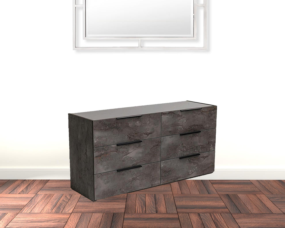 Grey Faux Marble Solid Manufactured Wood Six Drawer Double Dresser By Homeroots | Dressers | Modishstore - 4