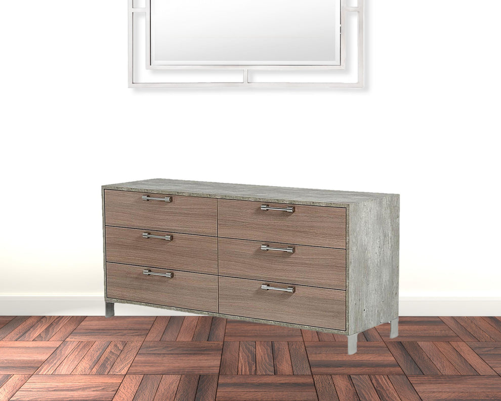 Brown Oak Grey Solid And Manufactured Wood Six Drawer Dresser By Homeroots | Dressers | Modishstore - 2