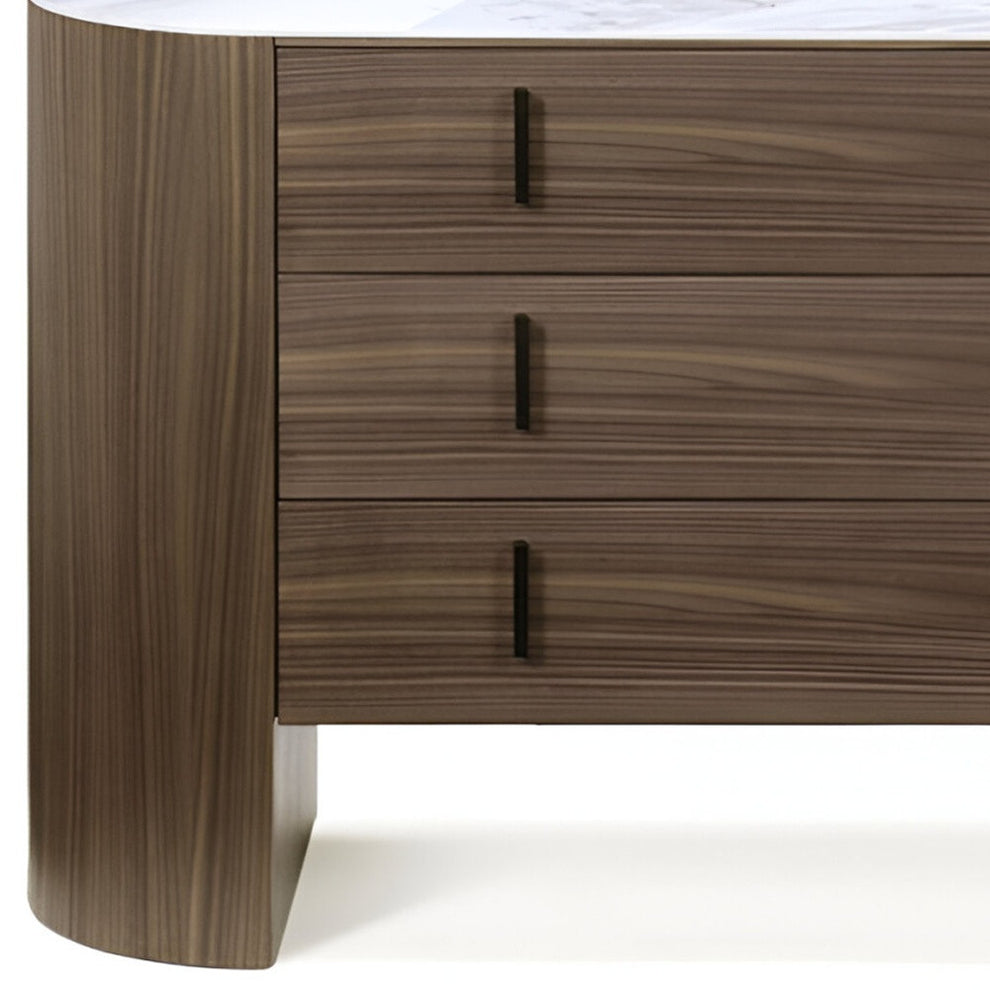 Walnut Marble Solid And Manufactured Wood Three Drawer Dresser By Homeroots | Dressers | Modishstore - 5