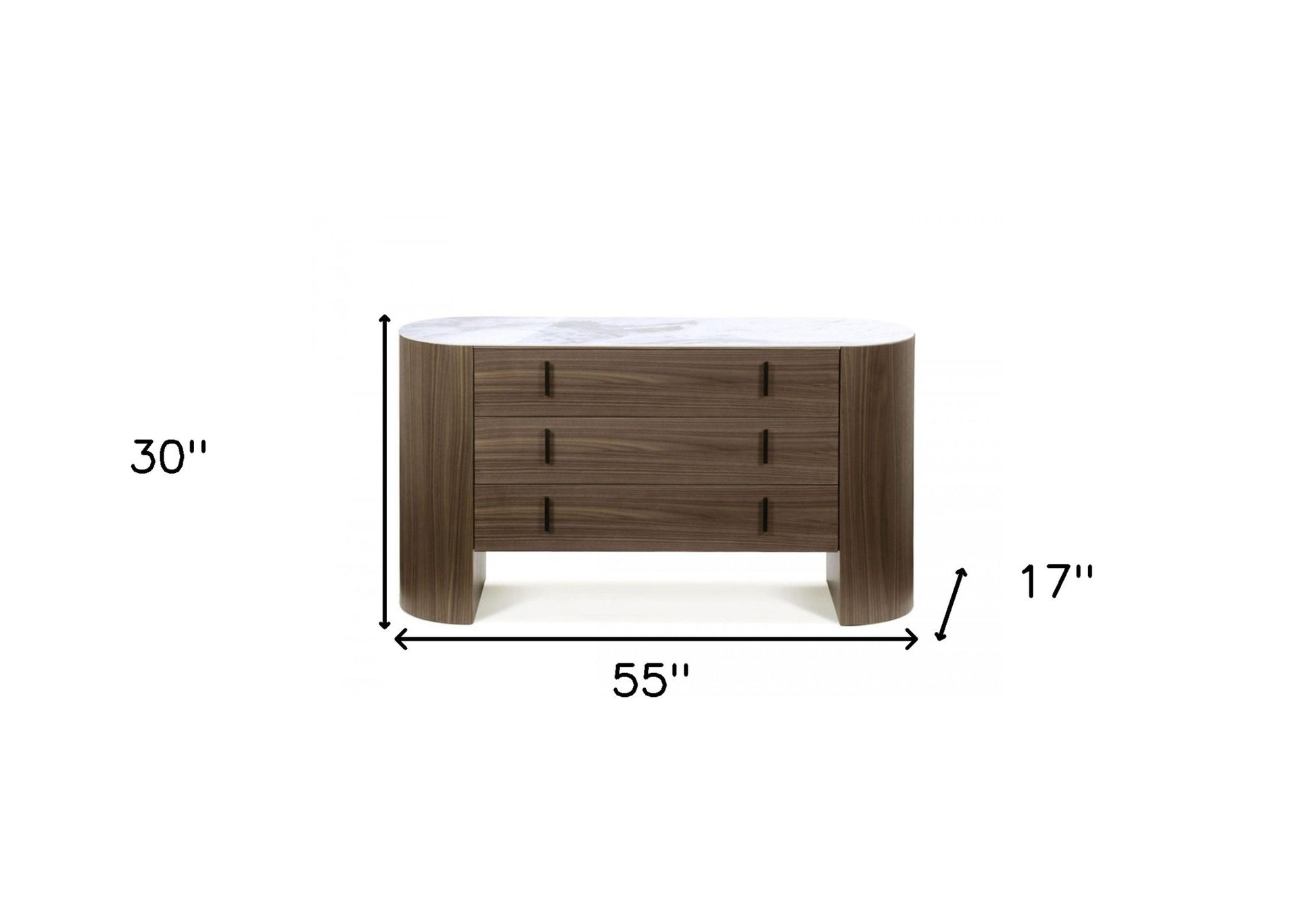 Walnut Marble Solid And Manufactured Wood Three Drawer Dresser By Homeroots | Dressers | Modishstore - 3