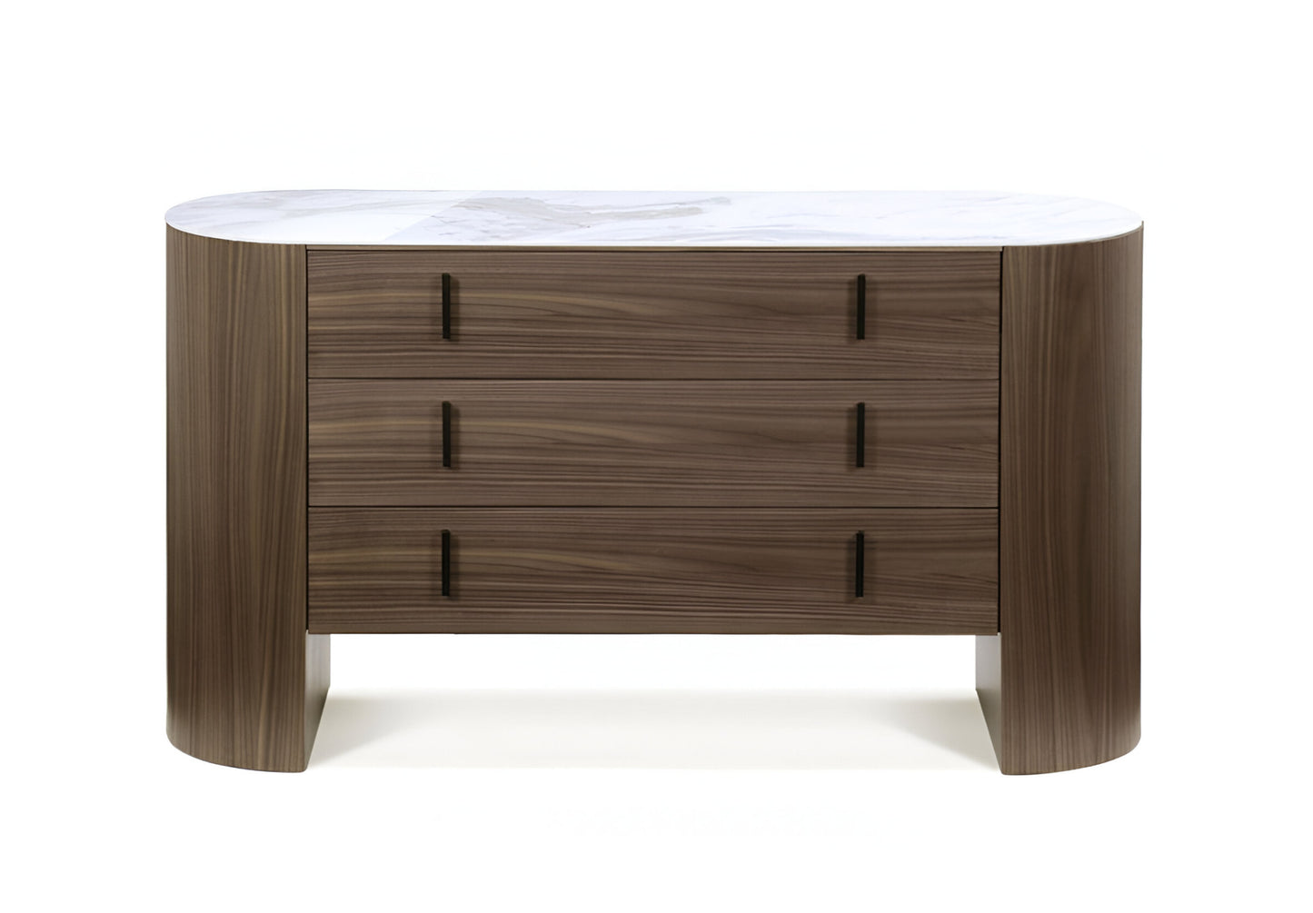 Walnut Marble Solid And Manufactured Wood Three Drawer Dresser By Homeroots | Dressers | Modishstore - 1