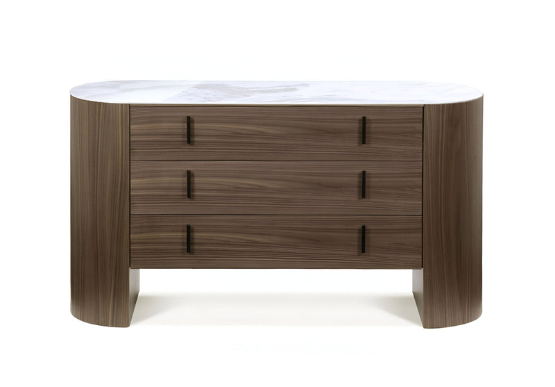 Walnut Marble Solid And Manufactured Wood Three Drawer Dresser By Homeroots | Dressers | Modishstore - 1