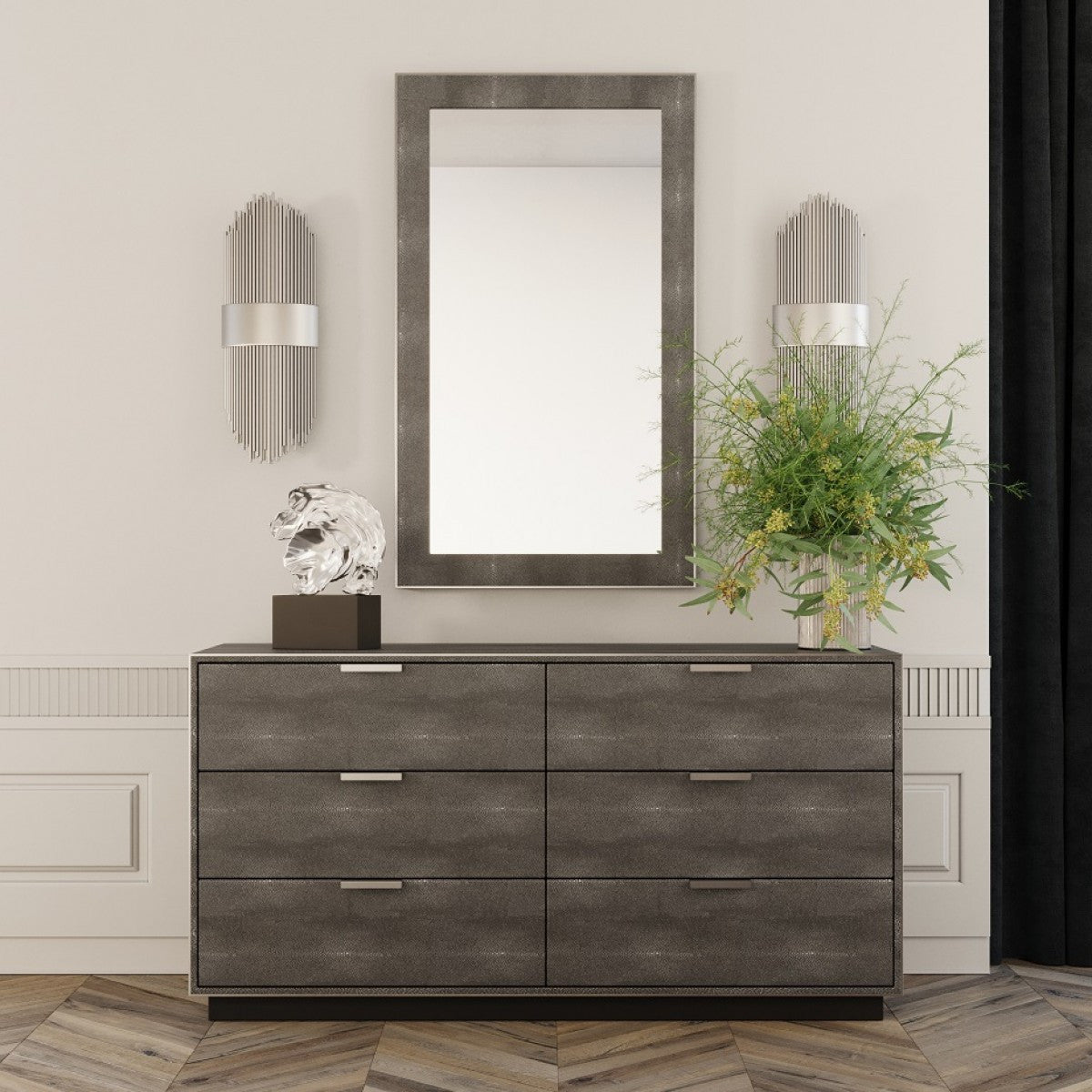 Grey Solid And Manufactured Wood Six Drawer Double Dresser By Homeroots | Dressers | Modishstore - 4