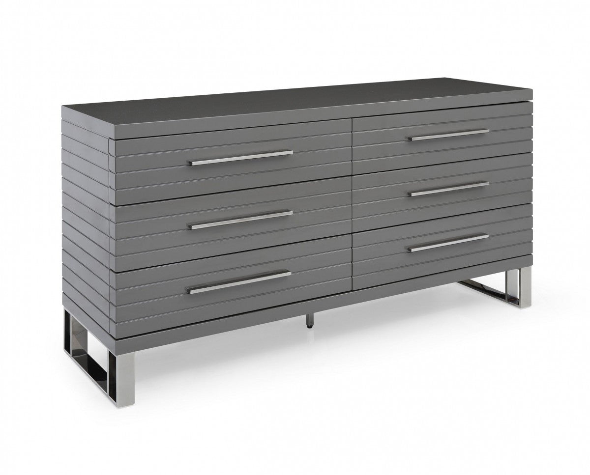 Grey Solid And Manufactured Wood Six Drawer Dresser By Homeroots | Dressers | Modishstore - 1