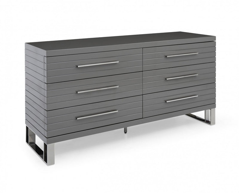 Grey Solid And Manufactured Wood Six Drawer Dresser By Homeroots | Dressers | Modishstore - 1