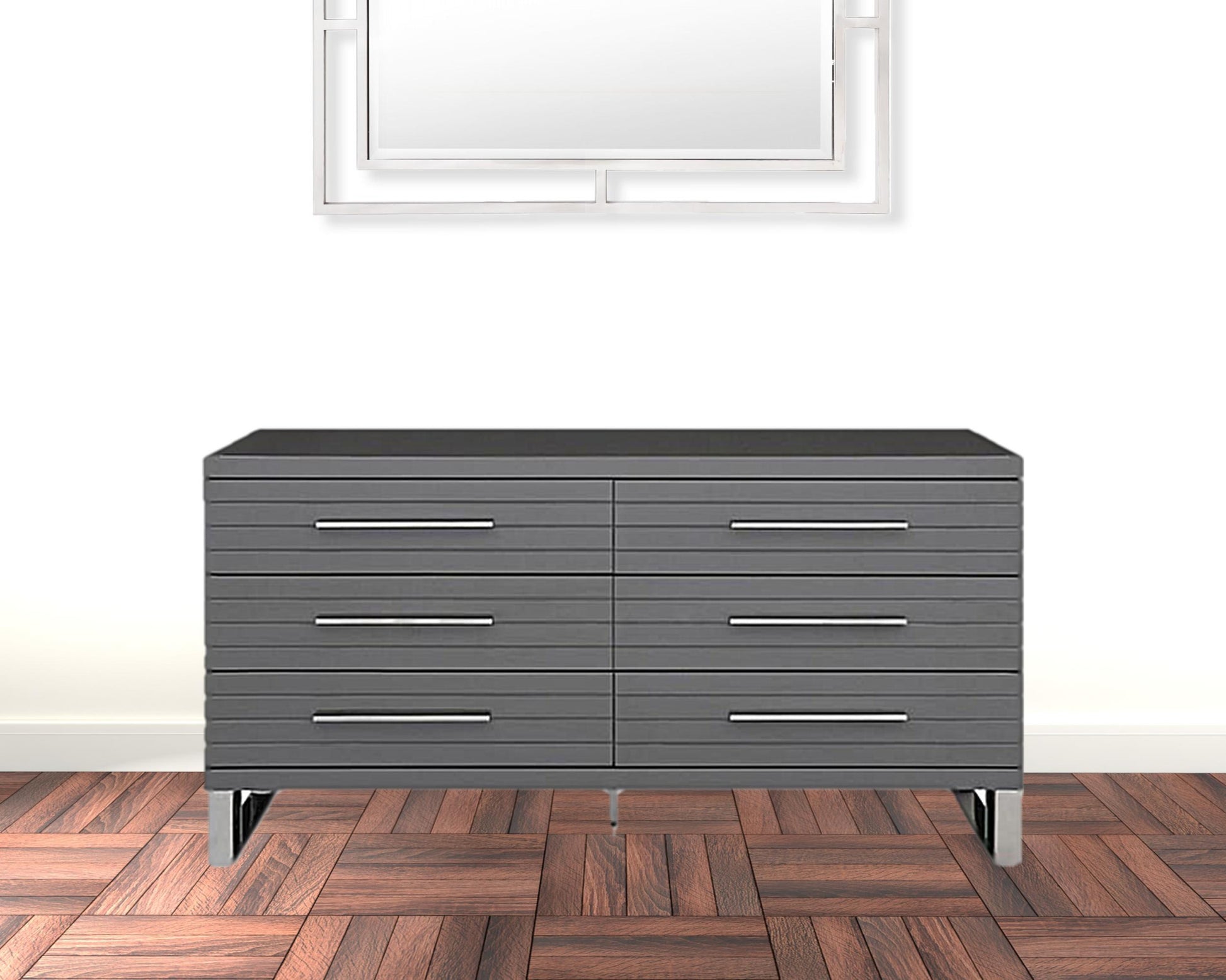 Grey Solid And Manufactured Wood Six Drawer Dresser By Homeroots | Dressers | Modishstore - 3