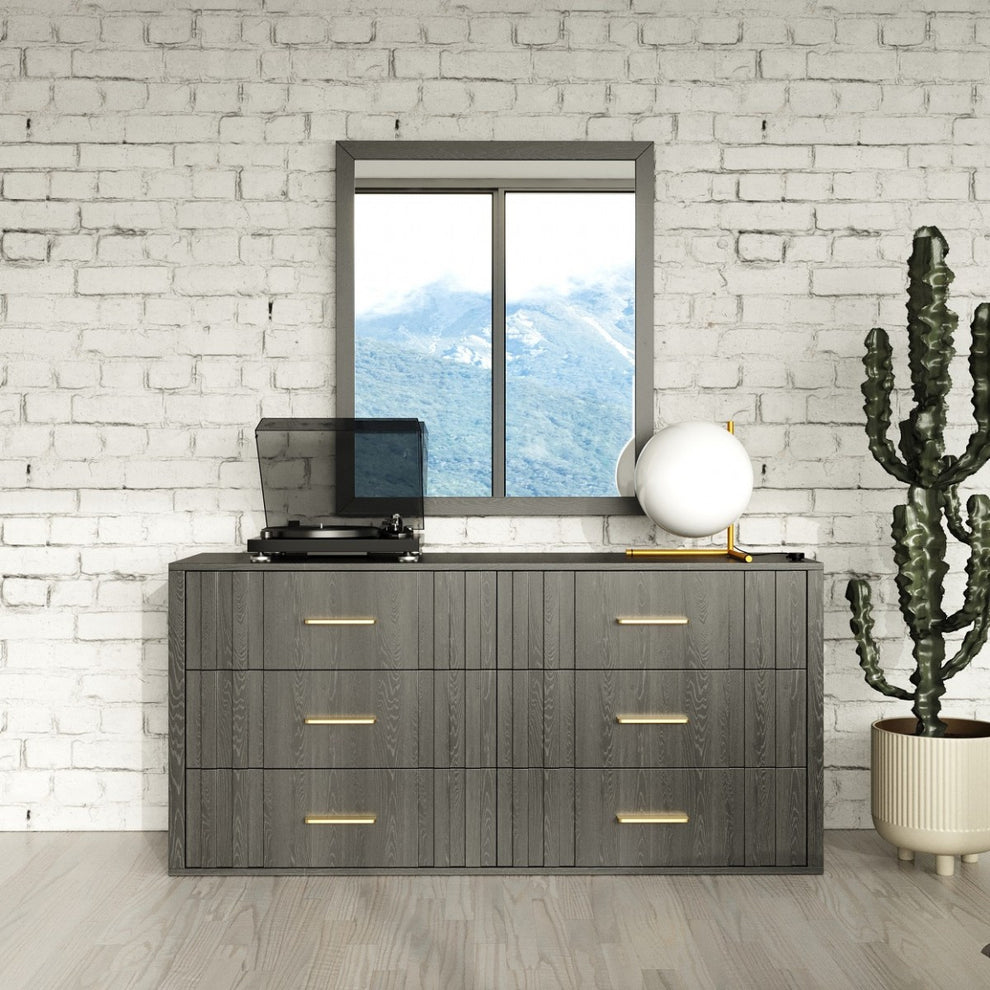 Dark Grey Solid And Manufactured Wood Six Drawer Dresser By Homeroots | Dressers | Modishstore - 4