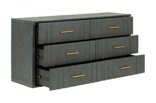 Dark Grey Solid And Manufactured Wood Six Drawer Dresser By Homeroots | Dressers | Modishstore - 1