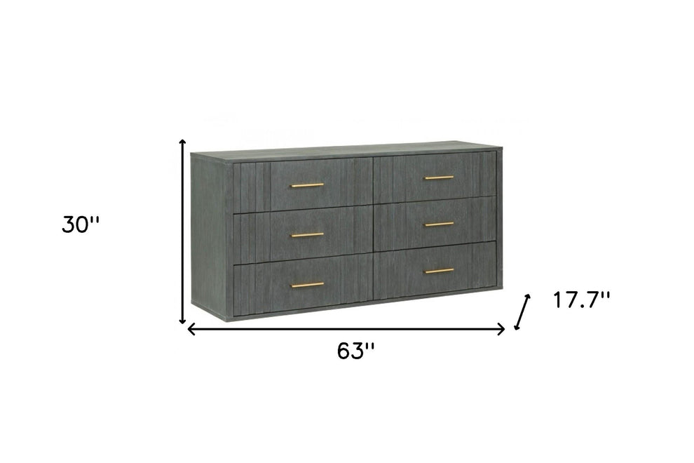 Dark Grey Solid And Manufactured Wood Six Drawer Dresser By Homeroots | Dressers | Modishstore - 5
