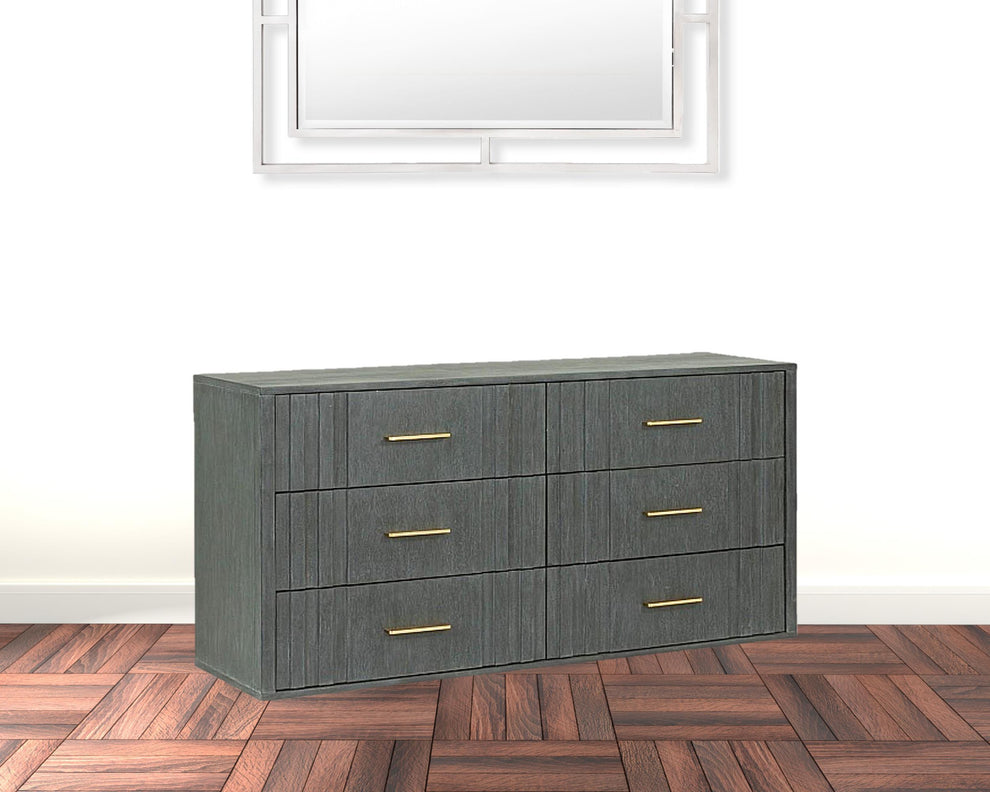 Dark Grey Solid And Manufactured Wood Six Drawer Dresser By Homeroots | Dressers | Modishstore - 3
