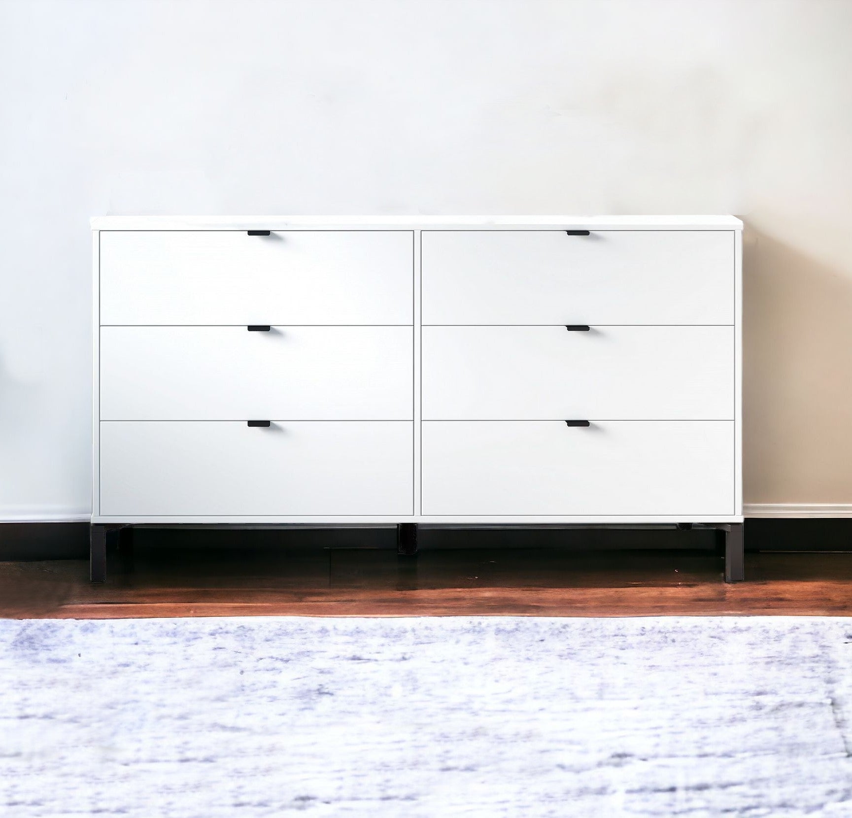 White and Black Six Drawer Double Dresser By Homeroots | Dressers | Modishstore - 3
