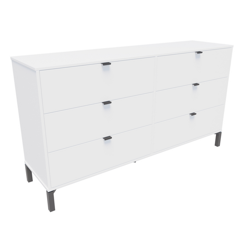 White and Black Six Drawer Double Dresser By Homeroots | Dressers | Modishstore - 1
