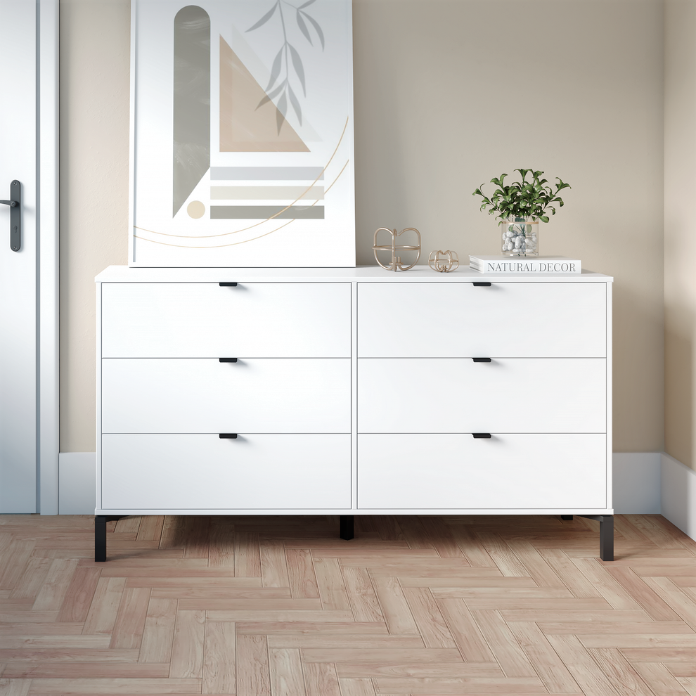White and Black Six Drawer Double Dresser By Homeroots | Dressers | Modishstore - 4