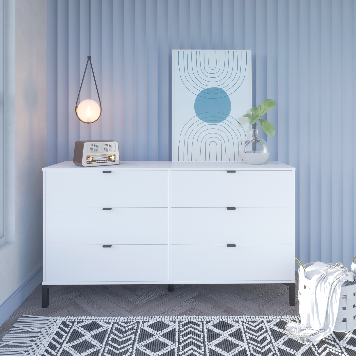 White and Black Six Drawer Double Dresser By Homeroots | Dressers | Modishstore - 2