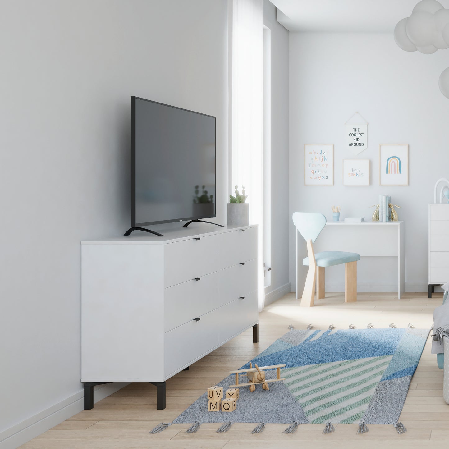 White and Black Six Drawer Double Dresser By Homeroots | Dressers | Modishstore - 8