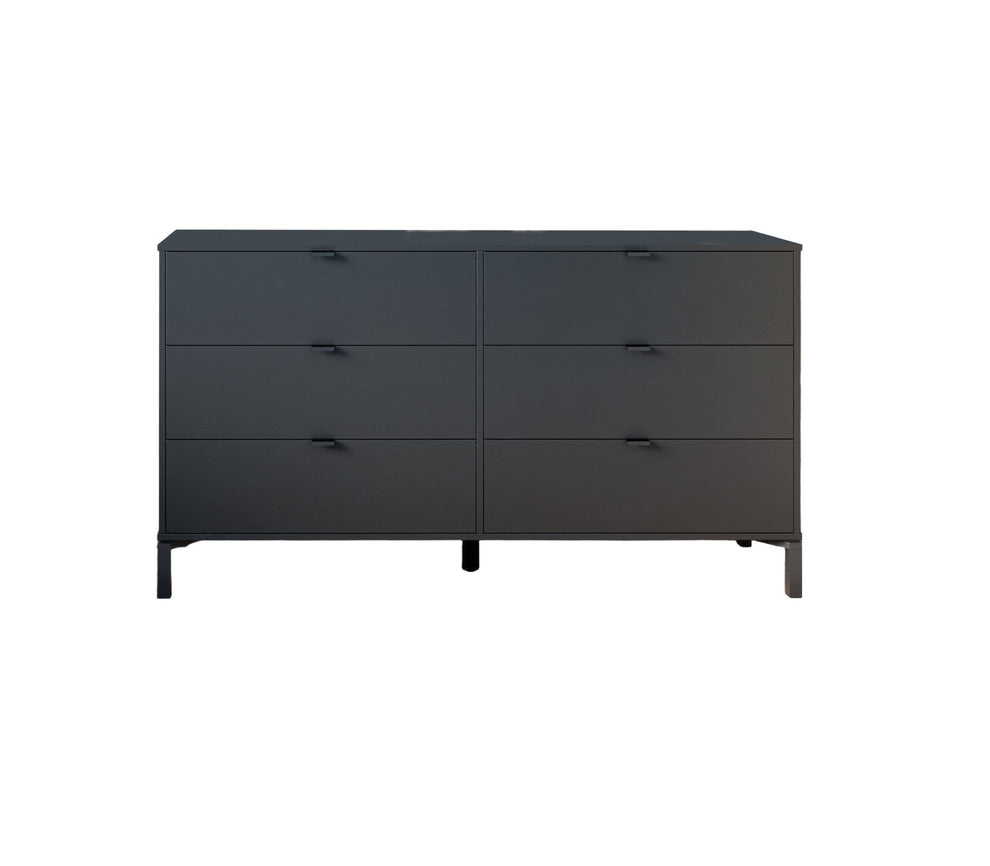 Black Charcoal Six Drawer Double Dresser By Homeroots | Dressers | Modishstore - 4