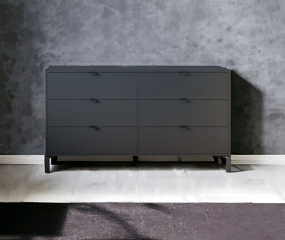 Black Charcoal Six Drawer Double Dresser By Homeroots | Dressers | Modishstore - 3