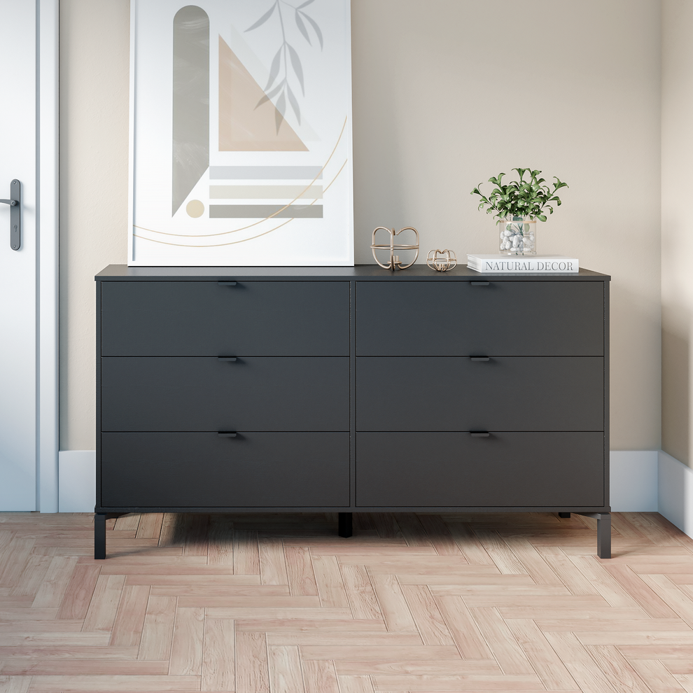 Black Charcoal Six Drawer Double Dresser By Homeroots | Dressers | Modishstore - 5