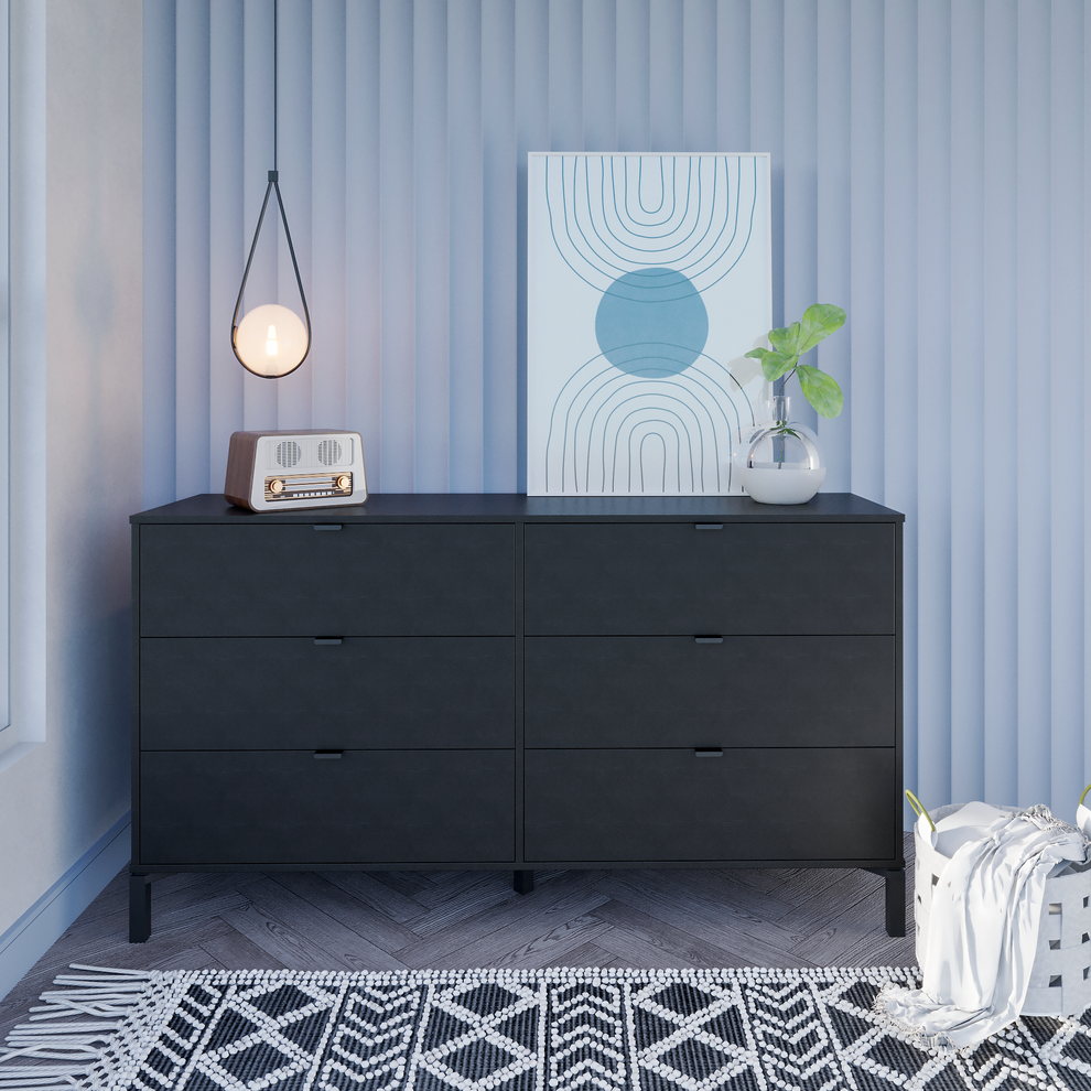 Black Charcoal Six Drawer Double Dresser By Homeroots | Dressers | Modishstore - 2