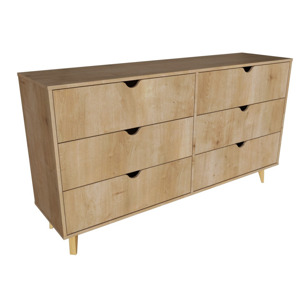 Natural Six Drawer Double Dresser By Homeroots | Dressers | Modishstore - 4