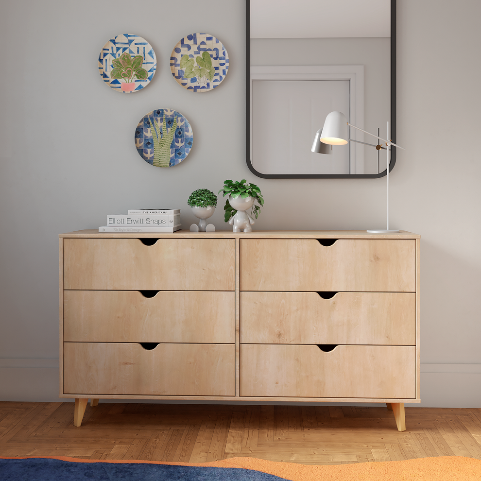 Natural Six Drawer Double Dresser By Homeroots | Dressers | Modishstore - 7