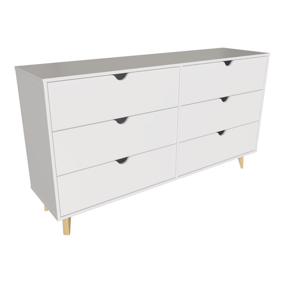 White Scoop Handle Six Drawer Double Dresser By Homeroots | Dressers | Modishstore - 4