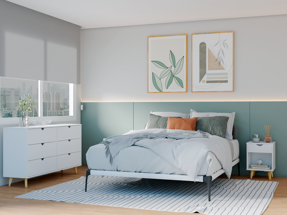 White Scoop Handle Six Drawer Double Dresser By Homeroots | Dressers | Modishstore - 2