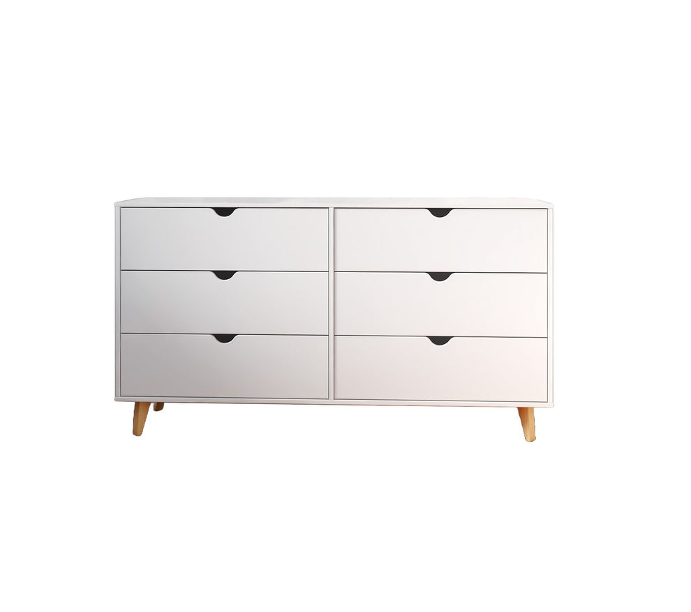 White Scoop Handle Six Drawer Double Dresser By Homeroots | Dressers | Modishstore - 3
