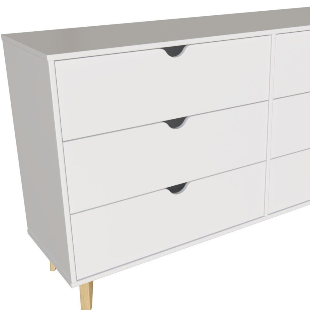 White Scoop Handle Six Drawer Double Dresser By Homeroots | Dressers | Modishstore - 7