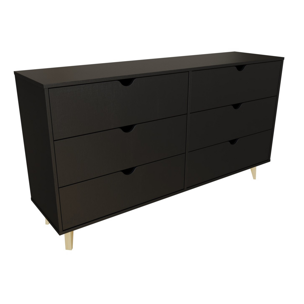 Black Scoop Handle Six Drawer Double Dresser By Homeroots | Dressers | Modishstore - 3