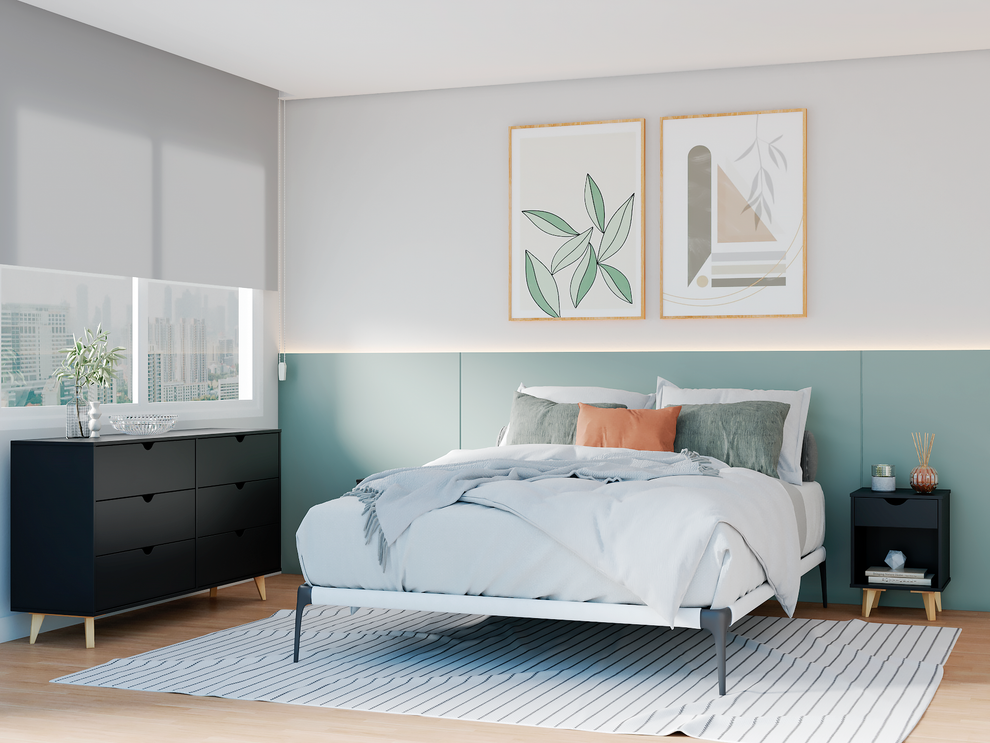 Black Scoop Handle Six Drawer Double Dresser By Homeroots | Dressers | Modishstore - 2