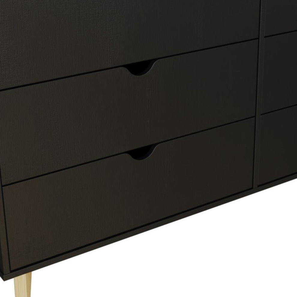 Black Scoop Handle Six Drawer Double Dresser By Homeroots | Dressers | Modishstore - 6