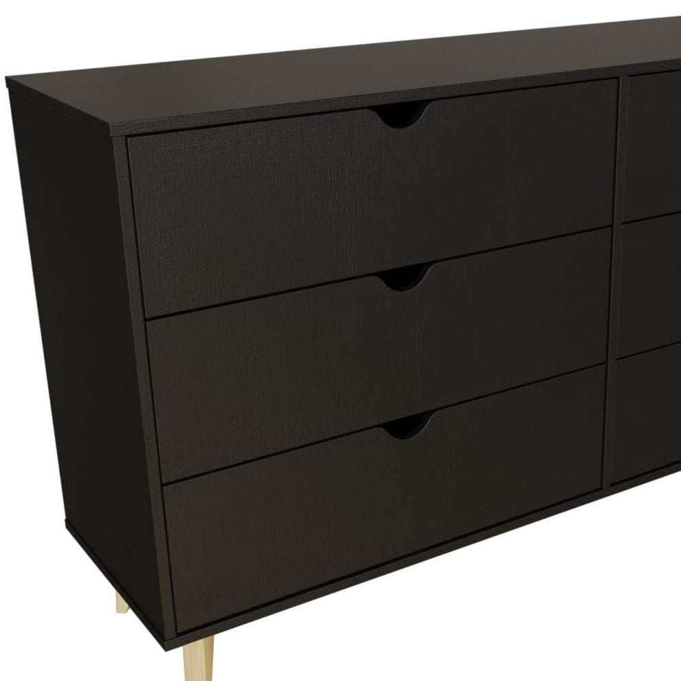 Black Scoop Handle Six Drawer Double Dresser By Homeroots | Dressers | Modishstore - 7