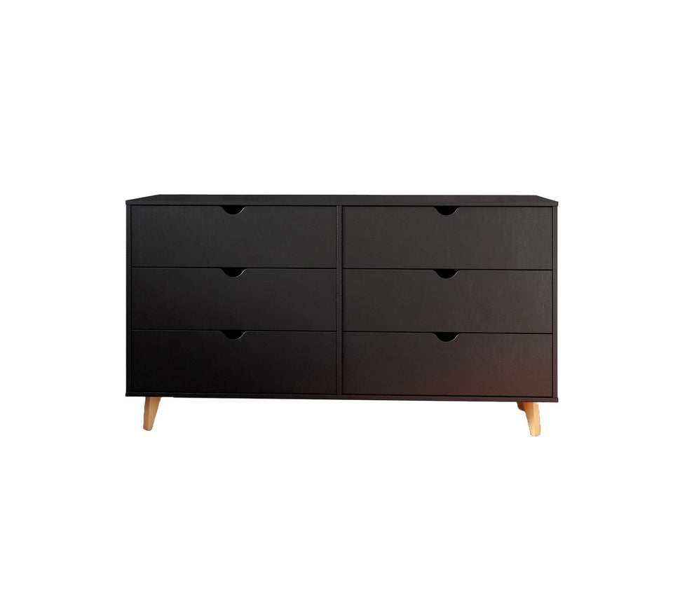 Black Scoop Handle Six Drawer Double Dresser By Homeroots | Dressers | Modishstore - 4