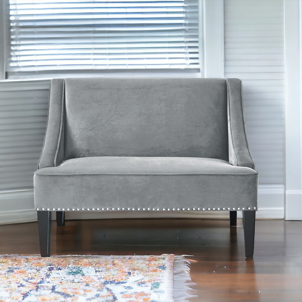 Gray And Brown Upholstered Velvet Bench By Homeroots | Benches | Modishstore - 3