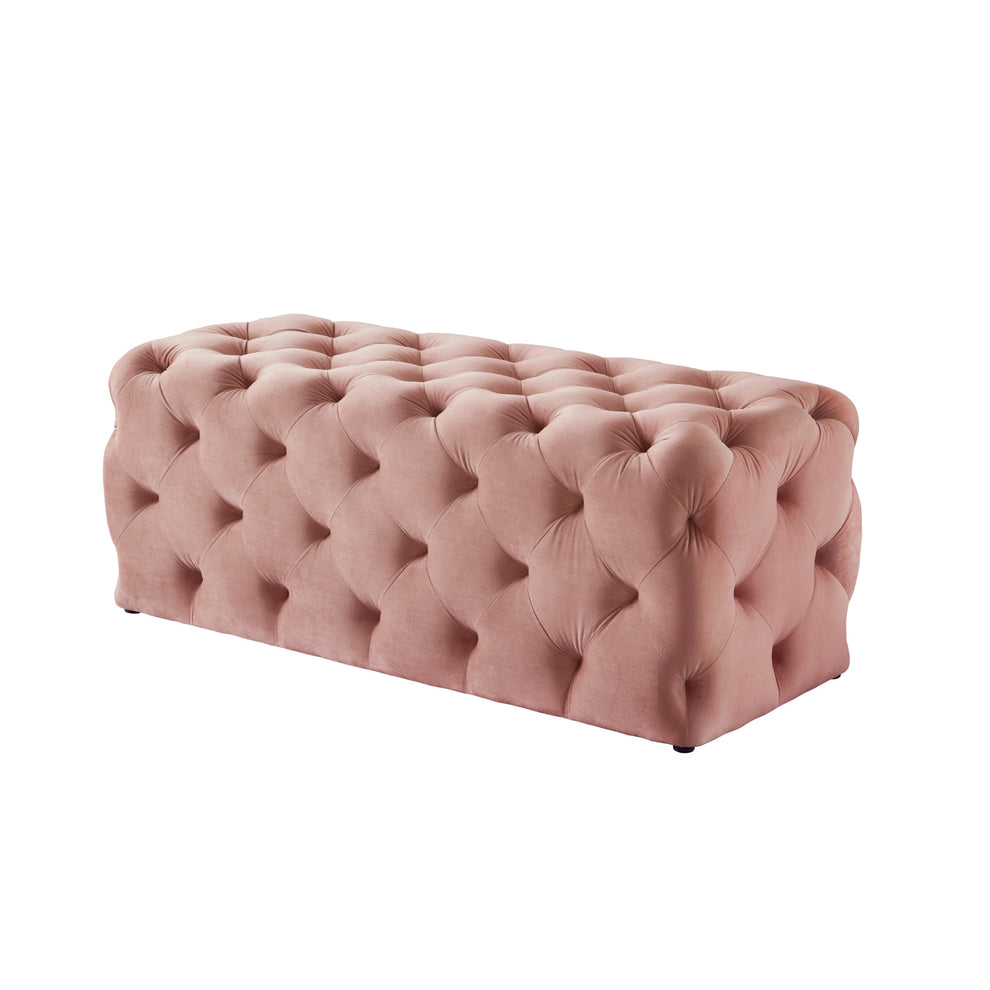 Blush And Black Upholstered Velvet Bench By Homeroots | Benches | Modishstore - 6