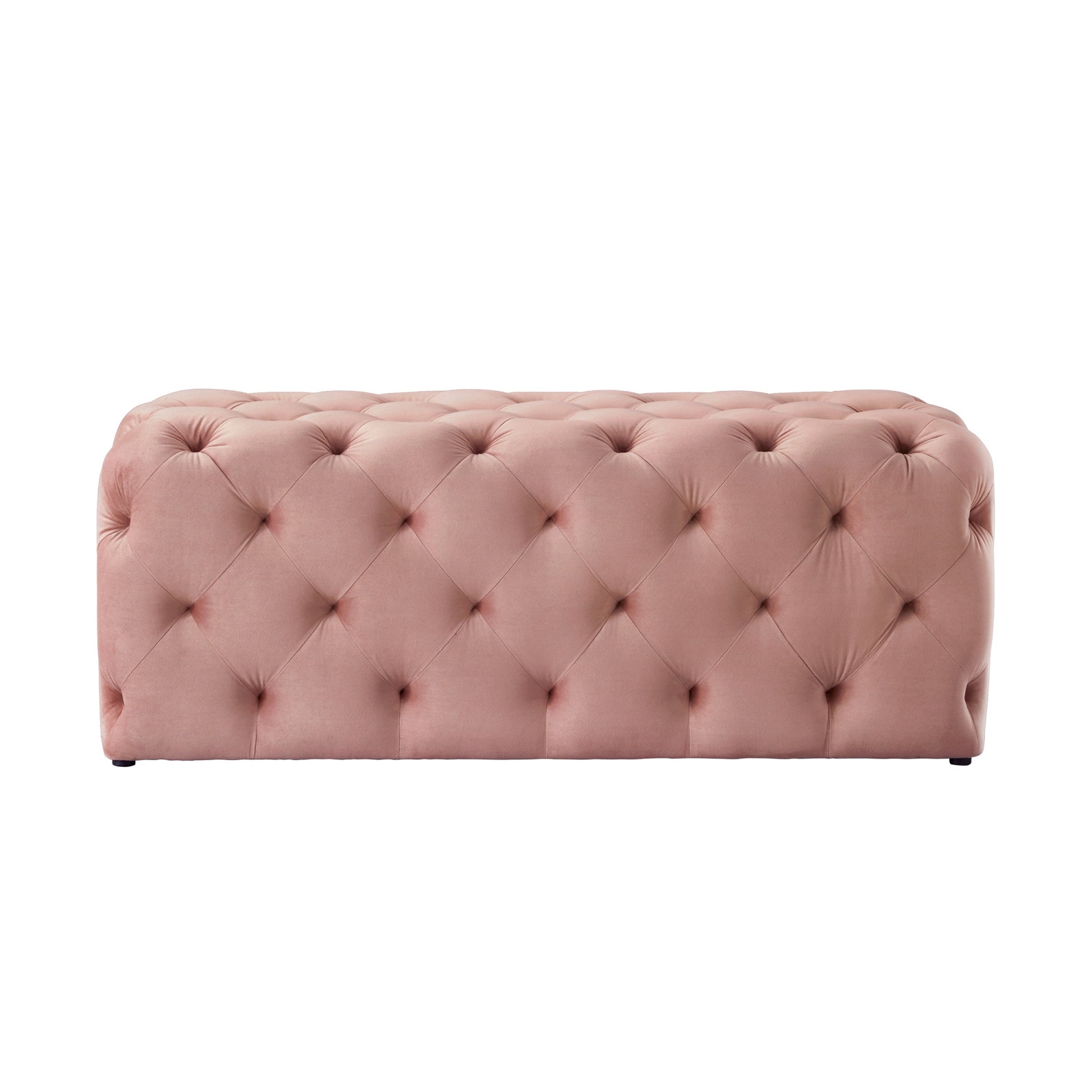 Blush And Black Upholstered Velvet Bench By Homeroots | Benches | Modishstore - 1