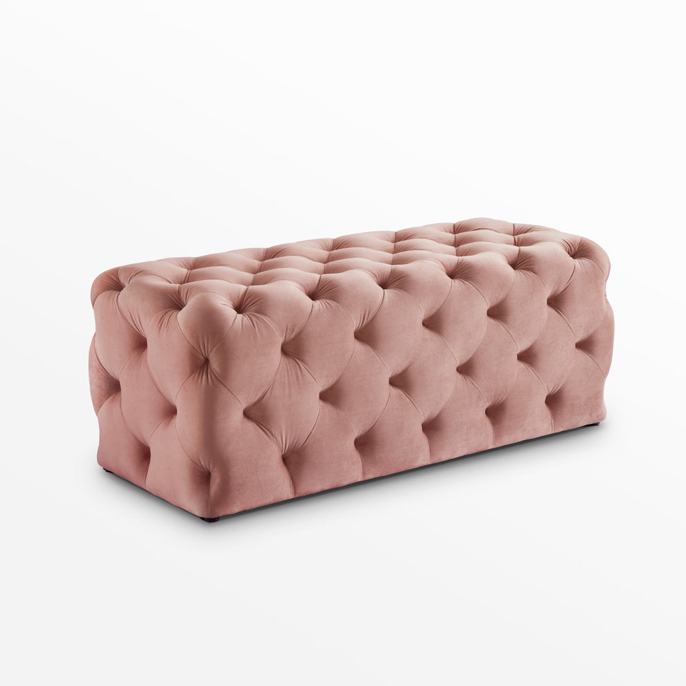 Blush And Black Upholstered Velvet Bench By Homeroots | Benches | Modishstore - 4
