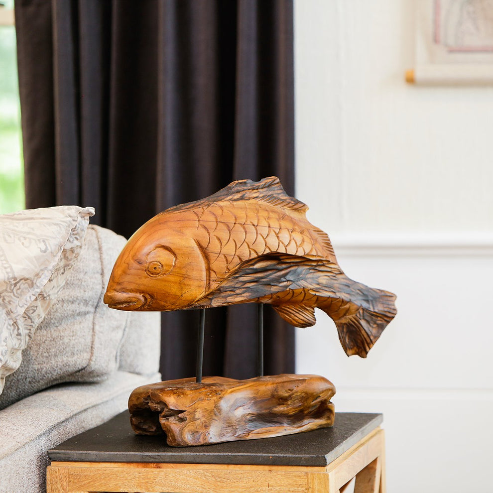 Erosion Wood Fish on Stand Set of 2 By Garden Age Supply | Sculptures | Modishstore - 2