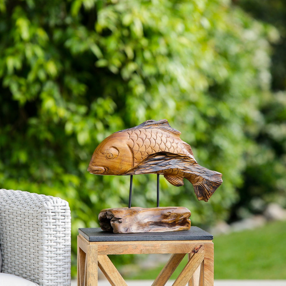 Erosion Wood Fish on Stand Set of 2 By Garden Age Supply | Sculptures | Modishstore - 4