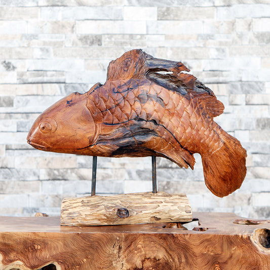 Erosion Wood Fish on Stand Set of 2 By Garden Age Supply | Sculptures | Modishstore - 1